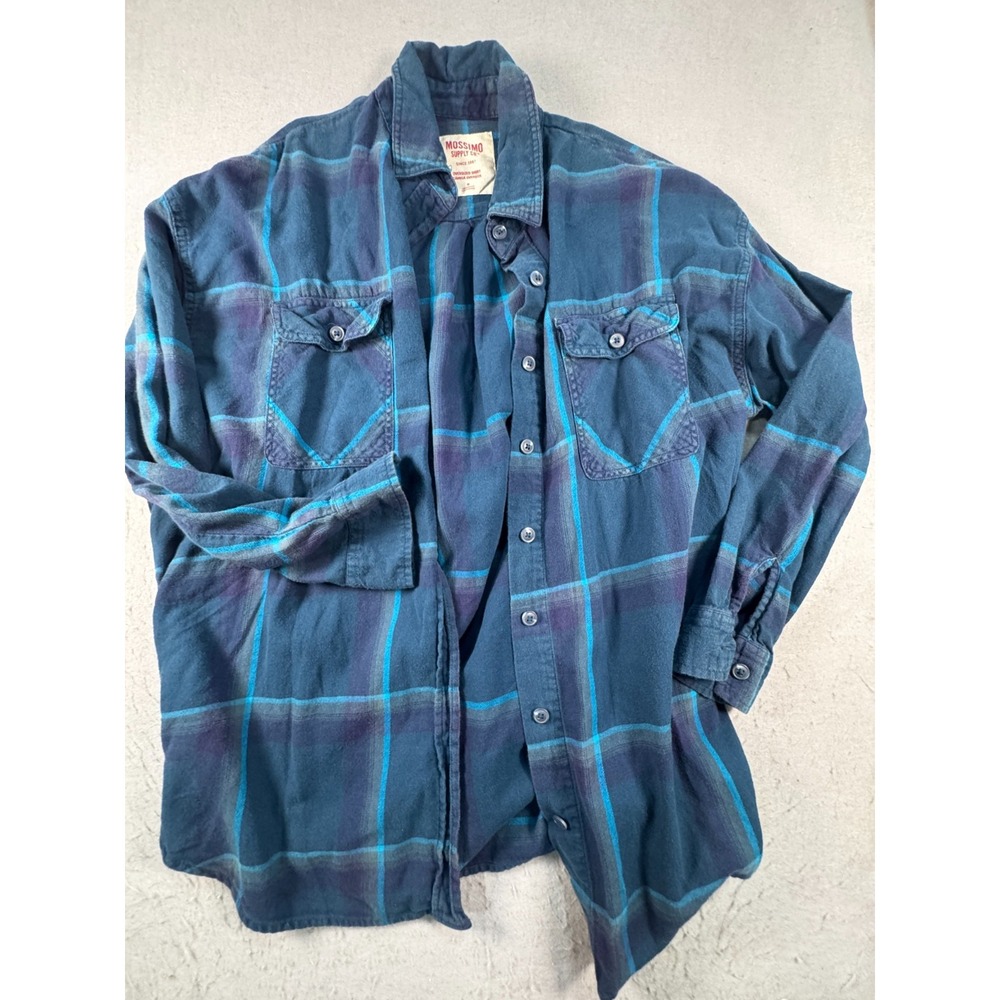 Mossimo Supply Co Mens Medium Blue Plaid Oversized Button Up Shirt